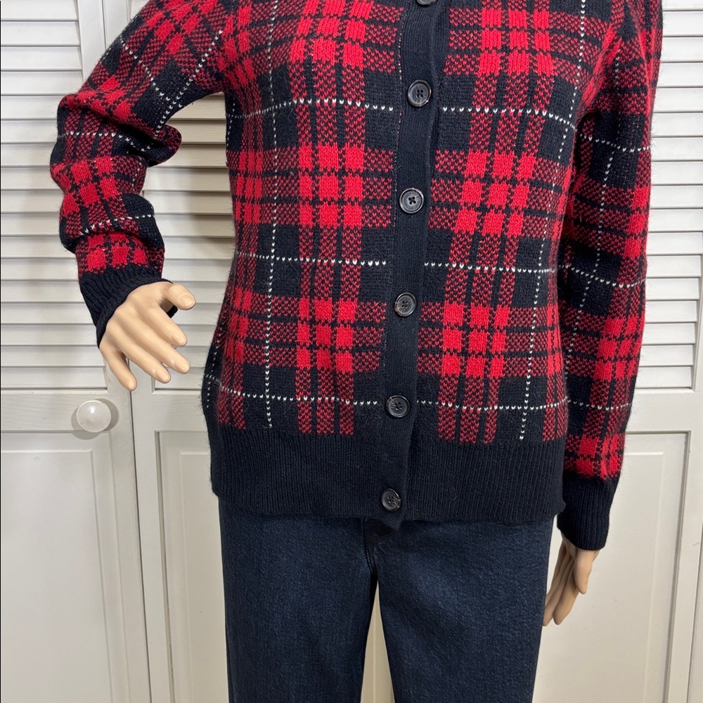 Brooks Brothers Red and Black Plaid Wool & Angora Blend Cardigan Medium - Picture 3 of 11